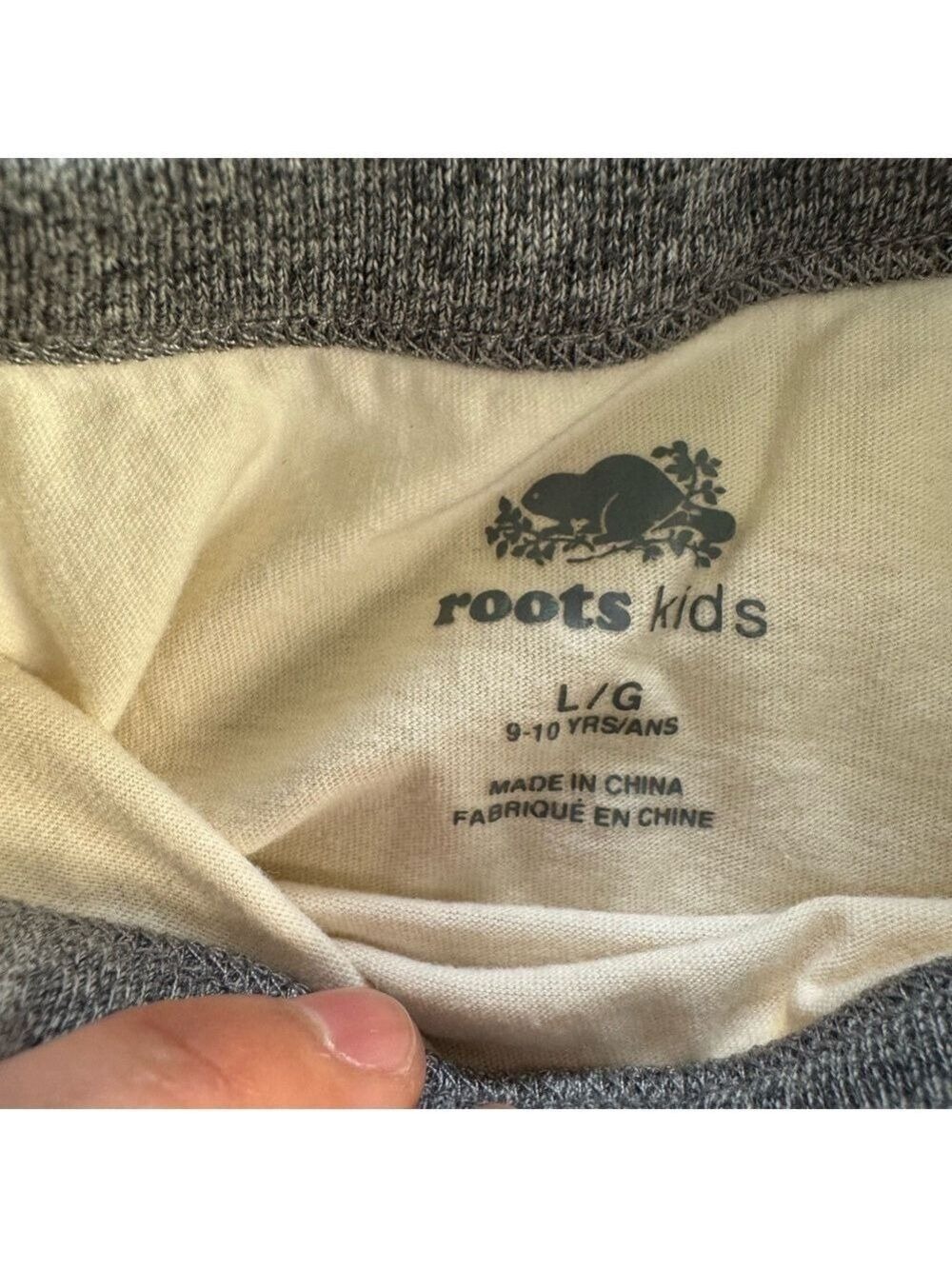 Roots Cream and Gray Long Sleeve Tee with Red Plaid Maple Leaf - Picture 2 of 3